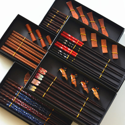 Japanese Wooden Chopsticks Gift Box Set – 4 Pairs with Holder